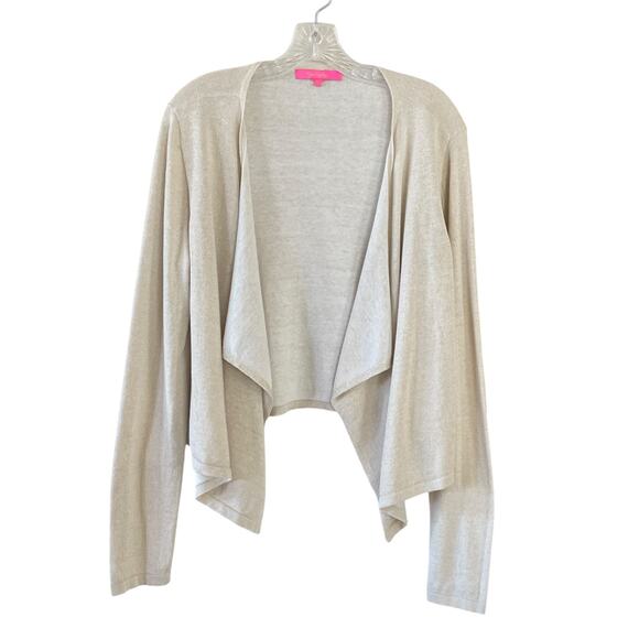 LILLY PULITZER Women's Size XL Beige Gold Metallic Open Front Cardigan Sweater - Picture 1 of 7